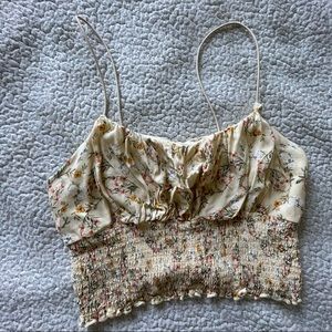 Floral smocked floral crop tank top